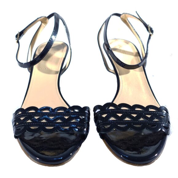 J. Crew Inez Black Patent Leather Mid-Heel Strappy Sandals Made in Italy Size 7 - Picture 1 of 9